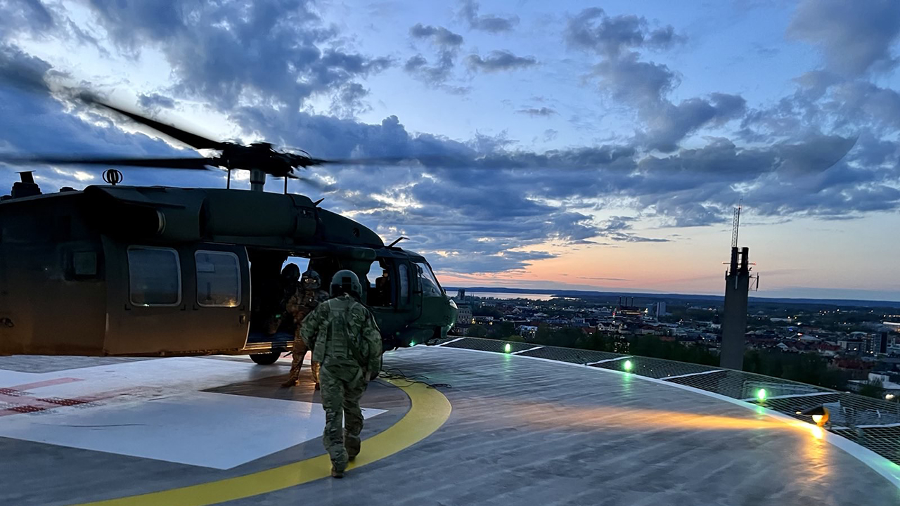 Task Force Tiger pilot lands CASEVAC atop Swedish hospital